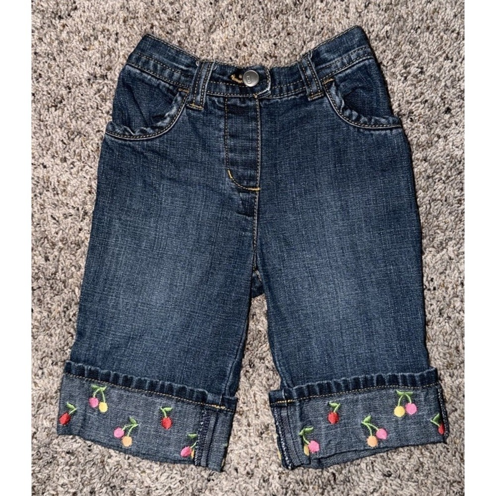 Gymboree Cherry Baby Denim Blue‎ Capri Pants roll-up cuffs 12-18 Months